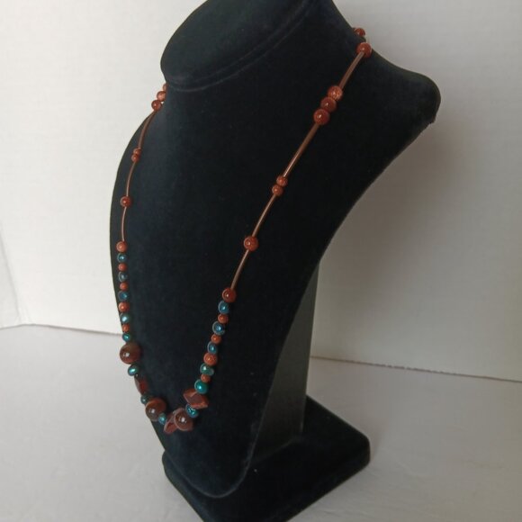 Hand Crafted Beaded Necklace With Blue Baroque Pearls & Brown Stone Beads NWT - Picture 4 of 16